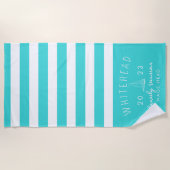 Nautical Sailboat Strip Aqua Blue Monogram Strandtuch (Vorderseite)