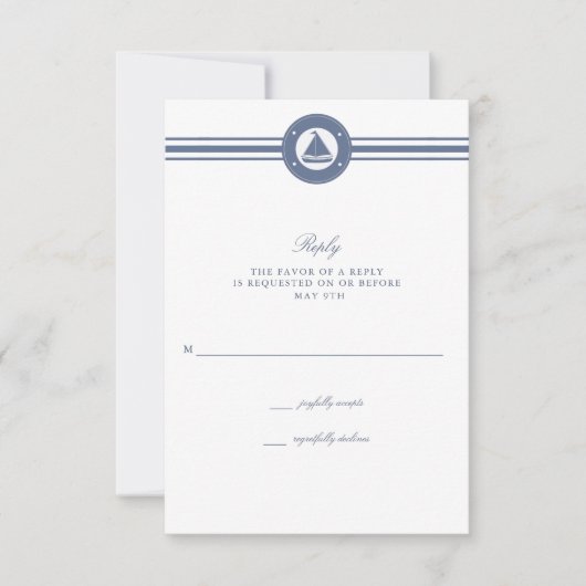 Nautical Sailboat Stripe Blue Wedding RSVP (Vorderseite)