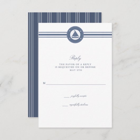 Nautical Sailboat Stripe Blue Wedding RSVP (Vorne/Hinten)