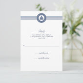 Nautical Sailboat Stripe Blue Wedding RSVP Karte (Stehend Vorderseite)