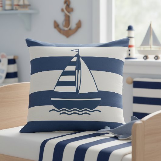 Nautical Sailboat & Stripe Navy White ID1255 Kissen