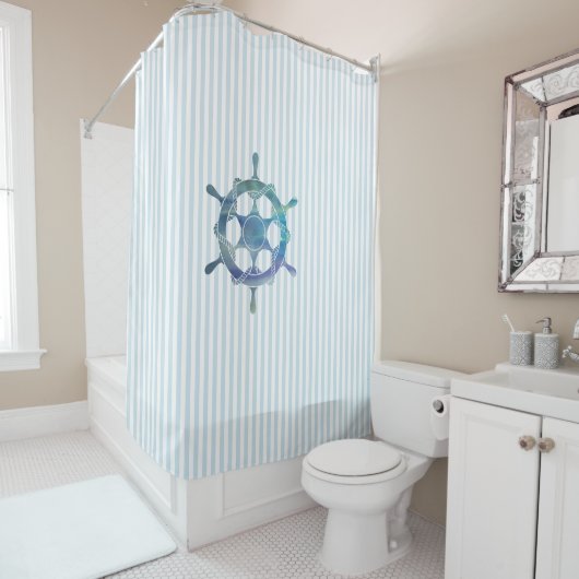 Nautical Sailboat Stripe Pattern Coastal  Duschvorhang (Beispiel)