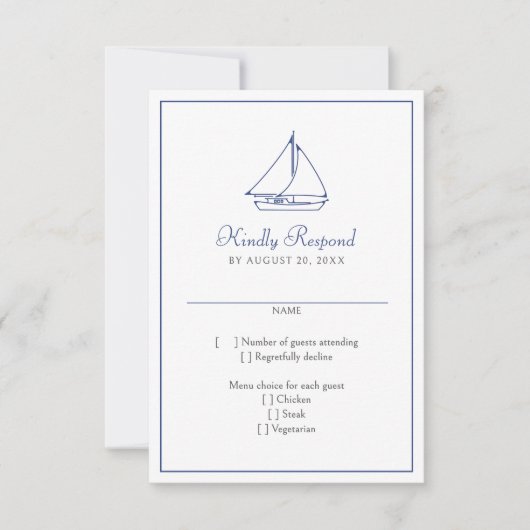 Nautical Sailboat Wedding RSVP Karte (Vorderseite)