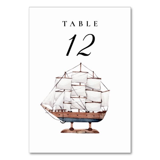 Nautical Sailboat Wedding Tischnummer (Vorderseite)