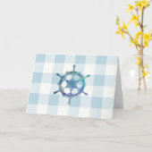 Nautical Sailboat Wheel Blue Gingham Pattern Karte (Gelbe Blume)