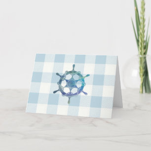 Nautical Sailboat Wheel Blue Gingham Pattern Karte