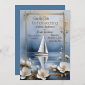 Nautical sailboat with flower frame wedding save the date (Vorne/Hinten)