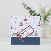 Nautical Sailboats Anchor Crabs Taufe Einladung (Stehend Vorderseite)