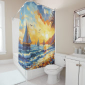 Nautical Sailboote Sunset Tropical Beach Duschvorhang (Beispiel)