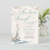 Nautical Sailing Anchor Aweigh Baby Shower Einladung (Stehend Vorderseite)