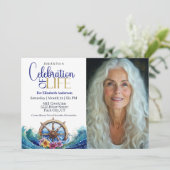 Nautical Sailing Wheel Celebration Of Life Einladung (Stehend Vorderseite)