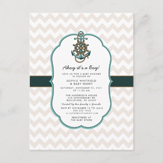 Nautical Sailor Ahoy ist eine Baby-Dusche Postkarte (Vorderseite)