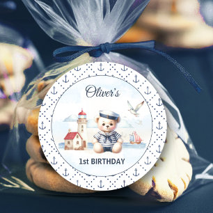 Nautical Sailor Bear 1. Geburtstagsanker Runder Aufkleber