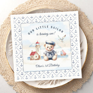 Nautical Sailor Niedlich Bear 1. Geburtstag Napkin Serviette