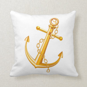 Nautical Sailor Ocean Beach Gold Anker Kissen