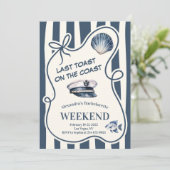 Nautical Sailor Stripe Muschel und Hat Bachelorett Einladung (Stehend Vorderseite)