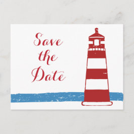 Nautical Save the Date Lighthouse Red Blue Wedding Ankündigungspostkarte