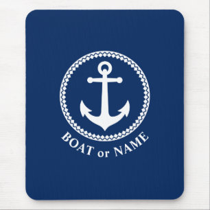 Nautical Sea Anker Ihr Boot oder Name Navy Blue Mousepad