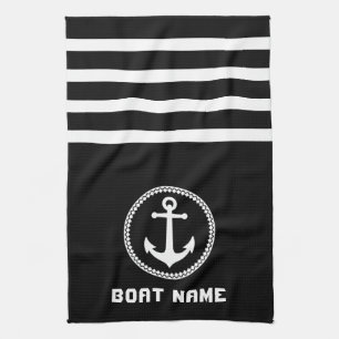 Nautical Sea Anker Ihr Bootsname auf Navy Black Geschirrtuch