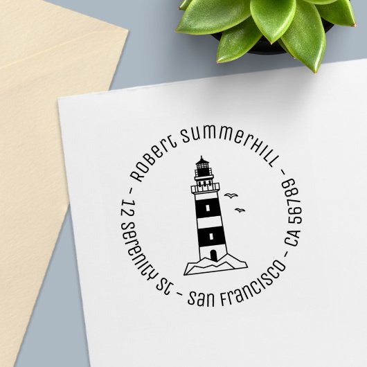 Nautical Sea Lighthouse Runde Adresse 2 Permastempel