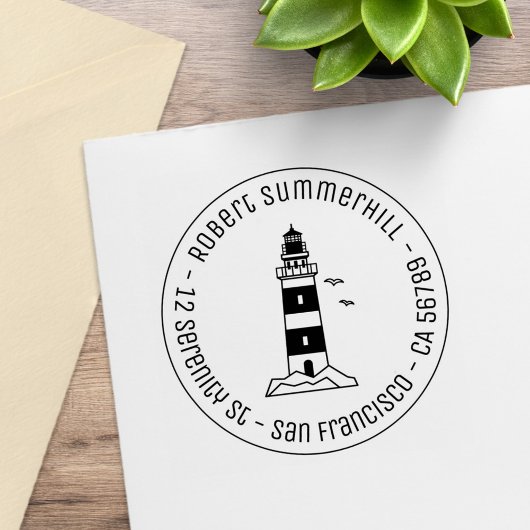 Nautical Sea Lighthouse Runde Adresse 3 Gummistempel