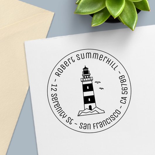 Nautical Sea Lighthouse Runde Adresse 4 Permastempel