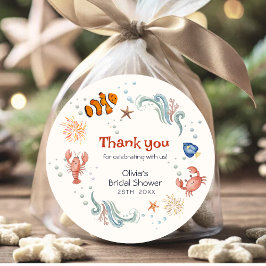 Nautical Seafood She Is a Catch Bridal Shower  Runder Aufkleber