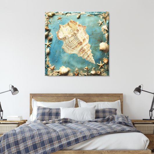 Nautical Seashell Canvas Wall Art Leinwanddruck (Insitu (Schlafzimmer))