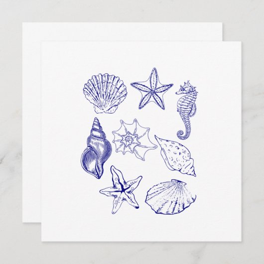 Nautical Seashell Einladung - Blue Line Art Ozean (Vorne/Hinten)