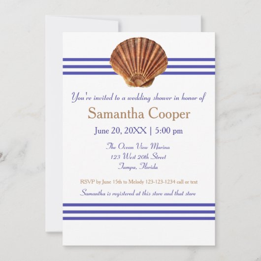 Nautical Seashell - Einladung zur Brautdusche (Vorderseite)