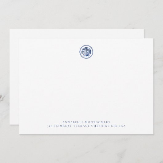 Nautical Seashell Navy Korrespondent Mitteilungskarte (Vorne/Hinten)