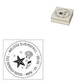 Nautical Seashell Starfish Pearls Round-Address Gummistempel (Stempel)