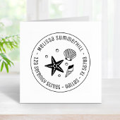 Nautical Seashell Starfish Pearls Round-Address Gummistempel