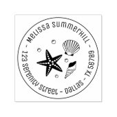 Nautical Seashell Starfish Pearls Round-Address Permastempel (Design)