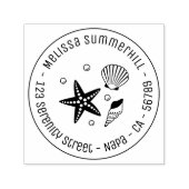 Nautical Seashell Starfish Pearls Round-Address Permastempel (Design)