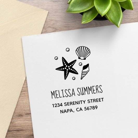 Nautical Seashell Starfish Perlen Adresse Gummistempel