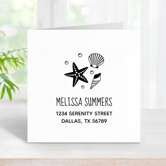 Nautical Seashell Starfish Perlen Adresse Gummistempel