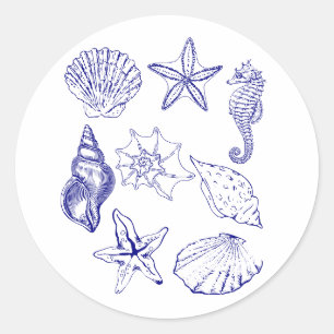 Nautical Seashell Sticker - Blue Line Art Ocean