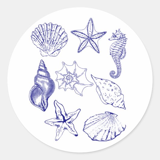 Nautical Seashell Sticker - Blue Line Art Ocean (Vorderseite)