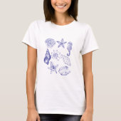 Nautical Seashell T - Shirt - Blue Line Art Ocean (Vorderseite)