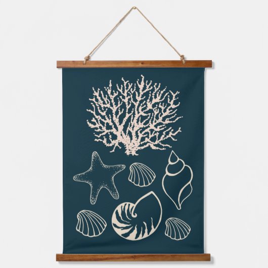 Nautical Seashell Wall Tapestry Wandteppich Mit Holzrahmen (Vorderseite)