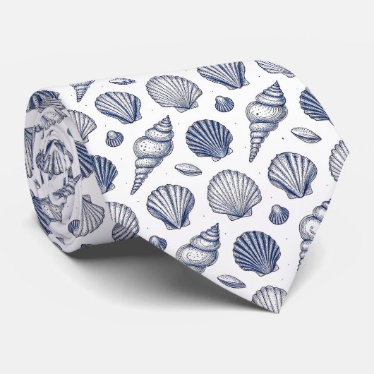 Nautical Seashells Custom Necktie Krawatte (Gerollt)