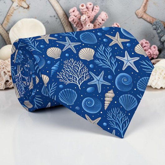 Nautical Seashells Custom Necktie Krawatte
