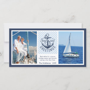 Nautical SEAson's Greetings - Navy & White Stripes Feiertagskarte
