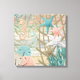 Nautical Seepferd Beach - Coral Leinwanddruck