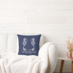 Nautical Seepferd Mr. and Mrs Blue Stripe Kissen<br><div class="desc">Nautical Seepferd Mr. and Mrs Blue Stripe Throw Kissen.</div>