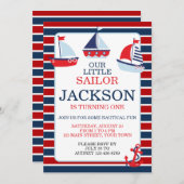 Nautical Segelboote 1. (oder jedes Alter) Geburtst Einladung (Vorne/Hinten)