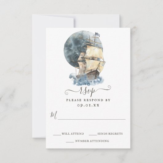 Nautical Segelschiff Beach Hochzeit in Urlaubsort RSVP Karte (Vorderseite)