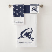 Nautical Shark Navy Blue | white Monogram Name Badhandtuch Set (Insitu)