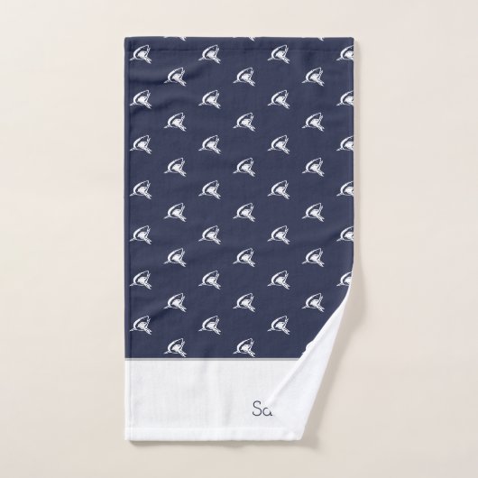 Nautical Shark Navy Blue | white Monogram Name  Badhandtuch Set (Handtuch)